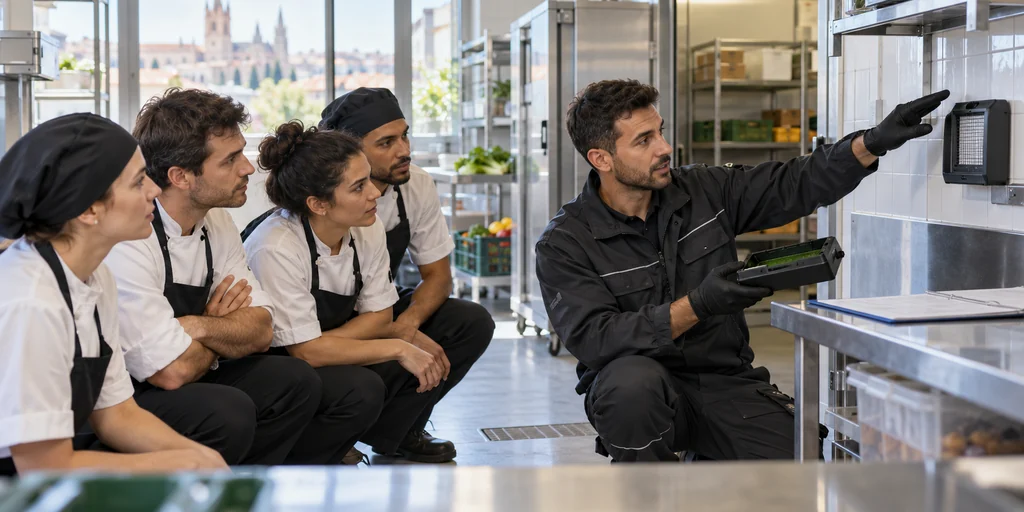 Equipo de cocina recibiendo formación sobre prevención y control de plagas